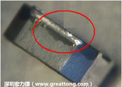 使用錫(Sn)鍍層的電源電感器(Power Inductors)，經(jīng)過推力測(cè)試后，其焊點(diǎn)還保留在零件的端點(diǎn)上，所以推力比較高。