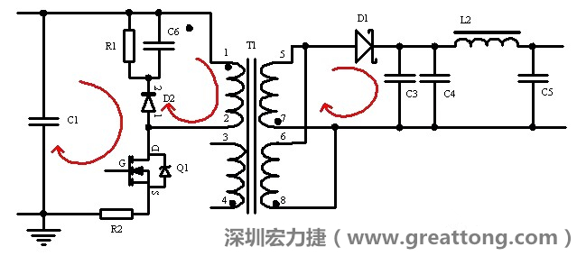 元件布局的時候，要優先考慮高頻脈沖電流和大電流的環路面積，盡可能地減小,以抑制開關電源的輻射干擾